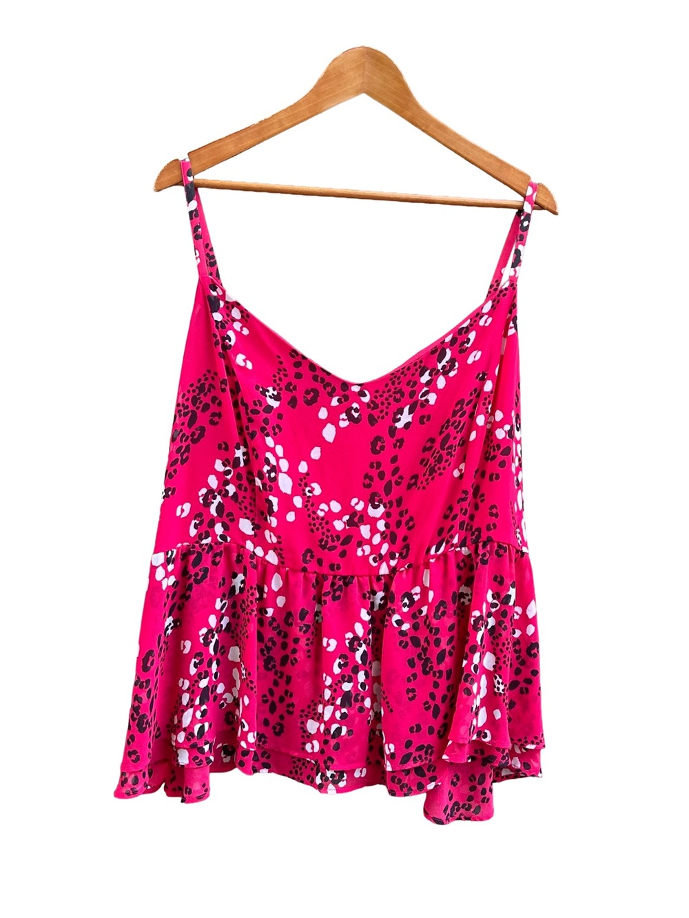 Torrid Peplum Chiffon Camisole Tank Top Pink Multi Leopard Animal Print 4 4X 26